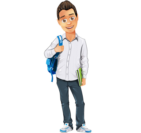 Boy Vector Character with Bag and Notepad Preview