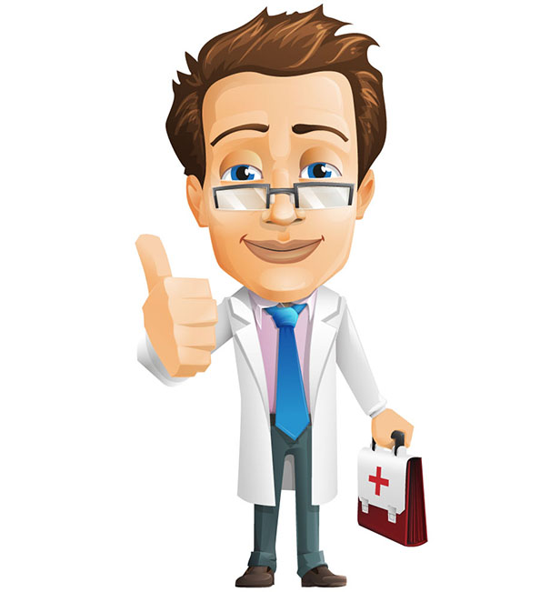 Male Doctor Vector Character with Case - Vector Characters