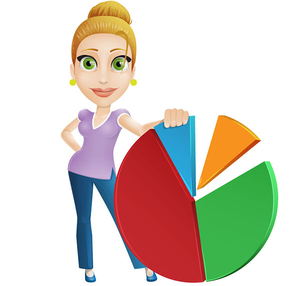 Vector Lady Behind Pie Chart