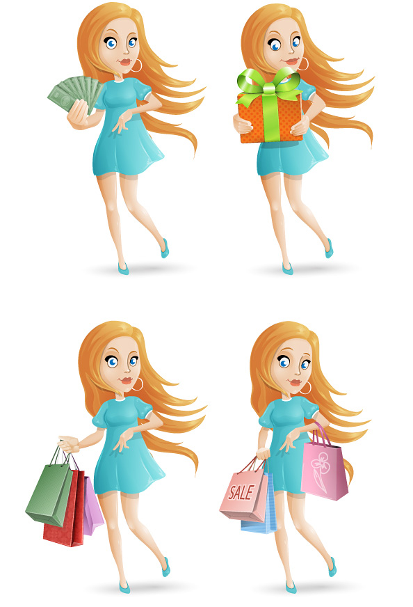Free Shopping Girl Vector Character Set
