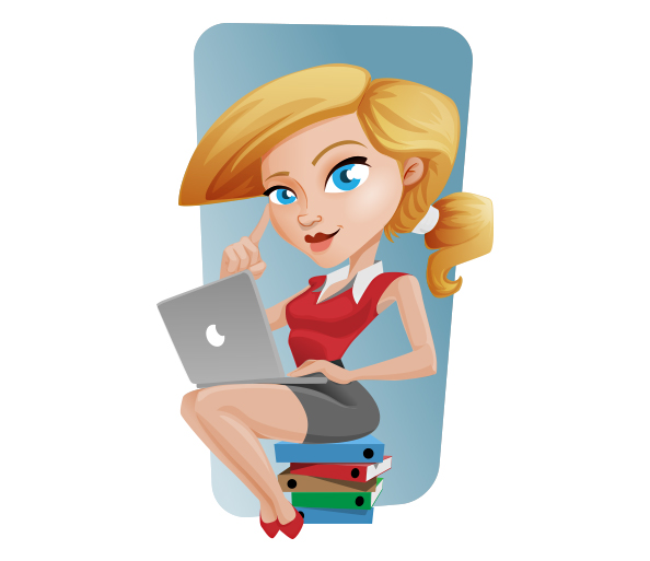 Vector Business Girl with Laptop