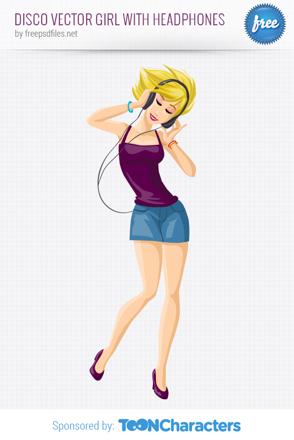 Disco Vector Girl with Headphones