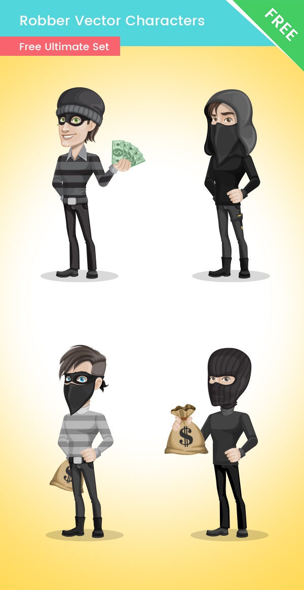 Robber Cartoon Vector Set - Vector Characters
