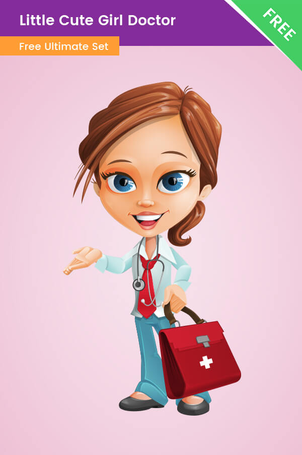 Little Cute Girl Doctor Clipart - Vector Characters