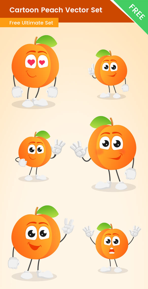 Cartoon Fruit peach number 5, digit five 18753542 Vector Art at