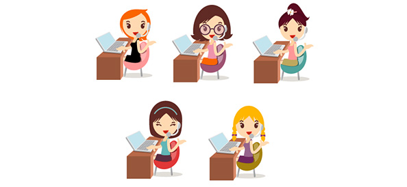 5 Vector Illustrations of Girls with Notebooks