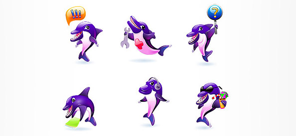 6 Dolphin Cartoon Mascots