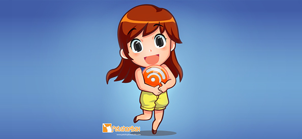 Girl Vector Illustration holding a RSS icon