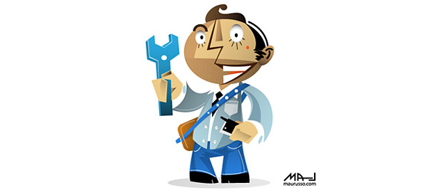 Vector Character holding a Spanner and Telephone