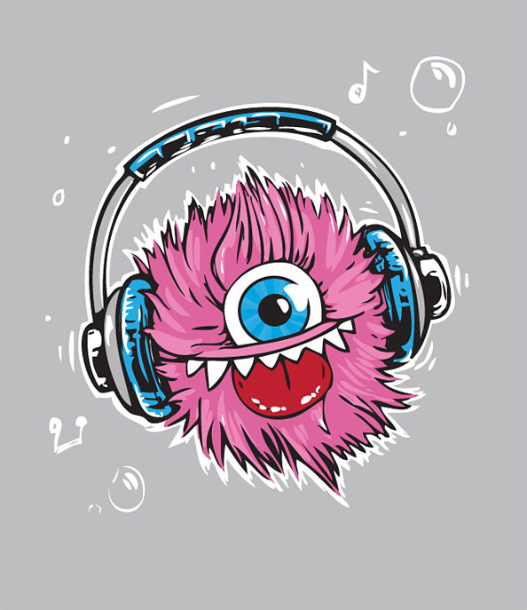 Cute, Fresh & Funny Monster Character Illustration - Music Lover Preview Big