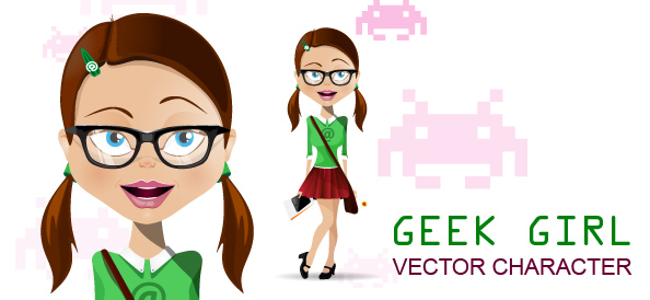 Geek School Girl Vector Character