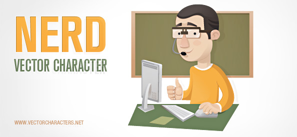 Nerd Vector Character with a Computer