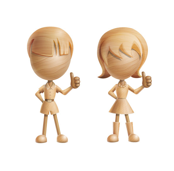3D Vector Characters made of wood Preview
