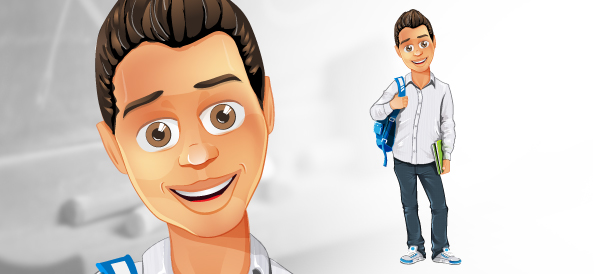Boy Vector Character with Bag and Notepad