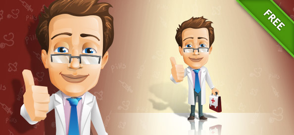 Male Doctor Vector Character with Case