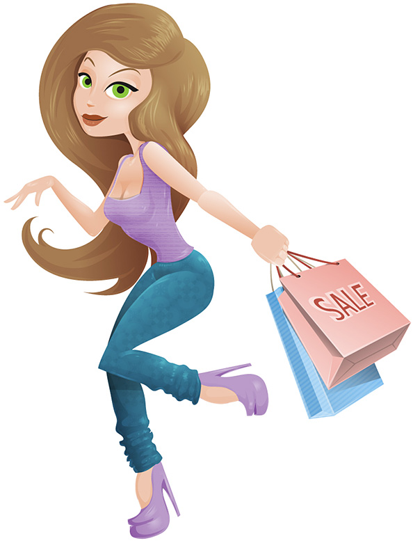Shopping Girl Vector Character with Long Hair