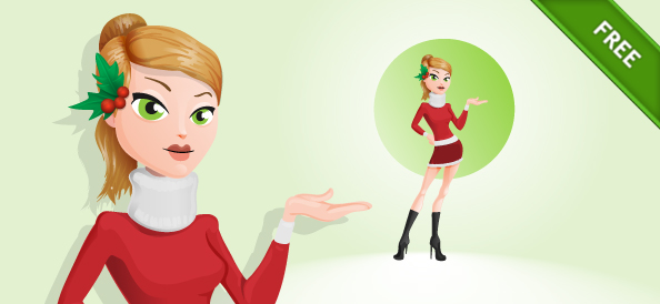Holiday Girl Vector Character in Red Dress