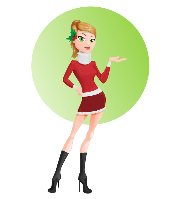 Holiday Girl Vector Character in Red Dress Preview