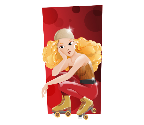Girl Vector Character with Roller Skates