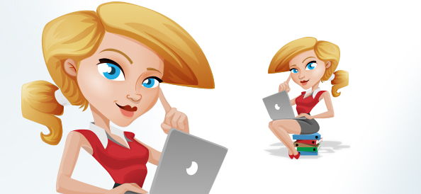 Vector Business Girl with Laptop
