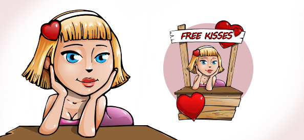 Vector Illustration of a Girl Giving Kisses