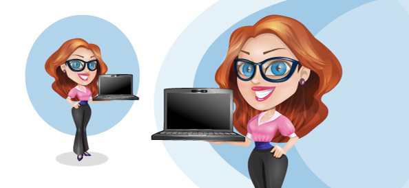 Vector Businesswoman with Laptop