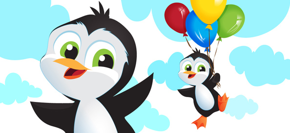 Vector Penguin With Balloons