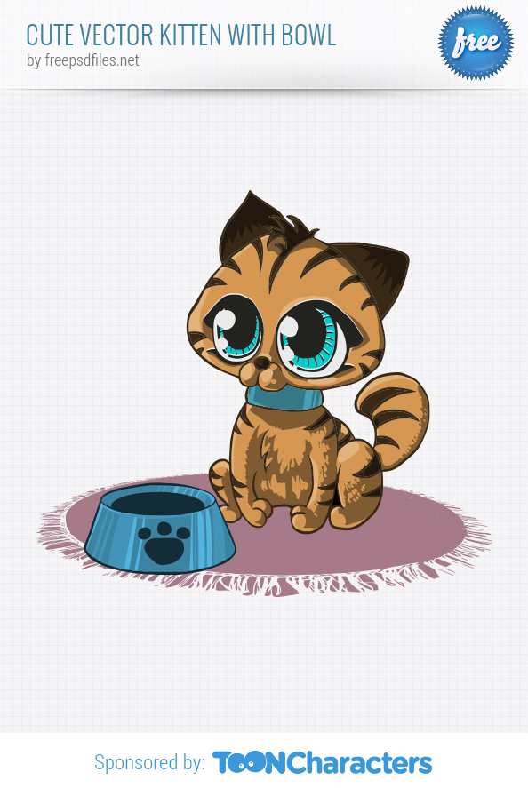 Cute Vector Kitten with Bowl