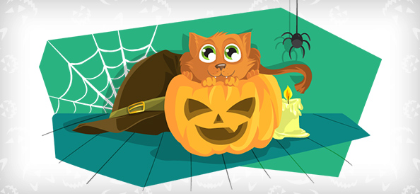 Vector Cat in Pumpkin Illustration