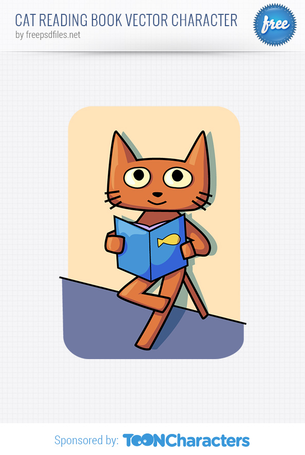 Cat Reading Book Vector Character
