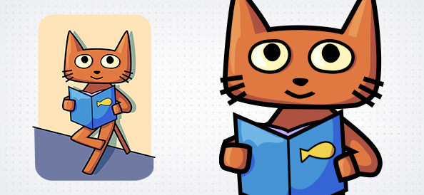 Cat Reading Book Vector Character