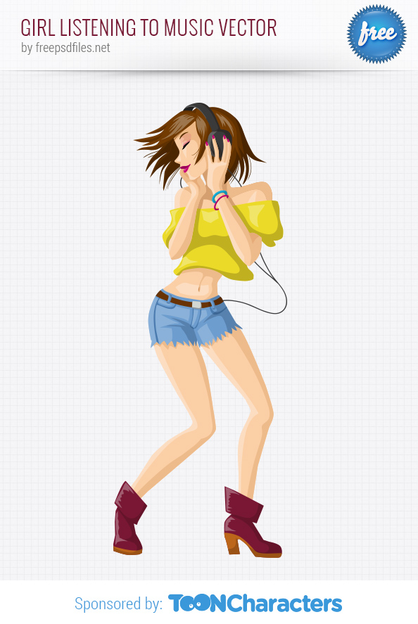 Girl Listening to Music Vector Mascot