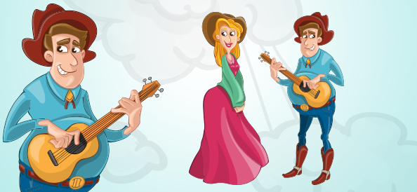 Cowboy Character Playing a Guitar to a Cowgirl