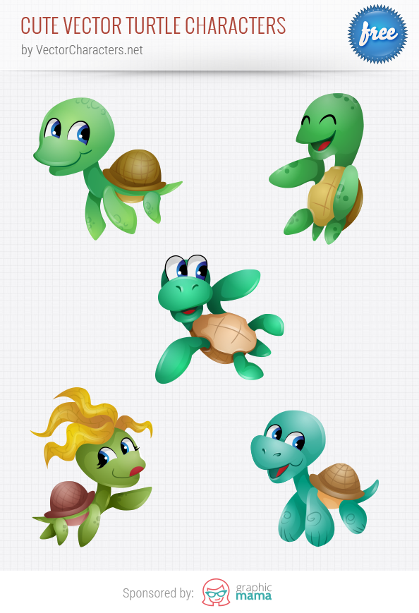 Cute Vector Turtle Characters