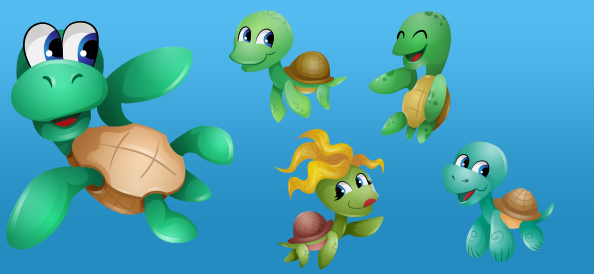 Cute Vector Turtle Characters