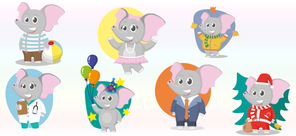Vector Baby Elephant Characters