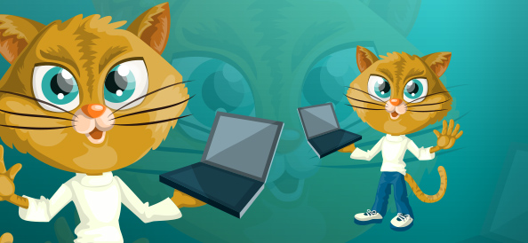 Vector Cat holding a Laptop