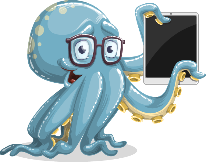 Vector octopus with tablet