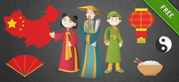Chinese Cartoon Characters Vector Set