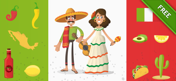 Mexican Cartoon Characters Set - Vector Characters