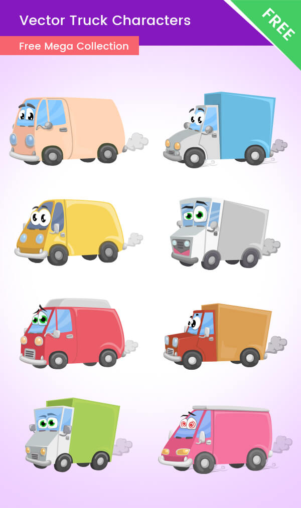 Cartoon Truck Characters - Free mega collection preview