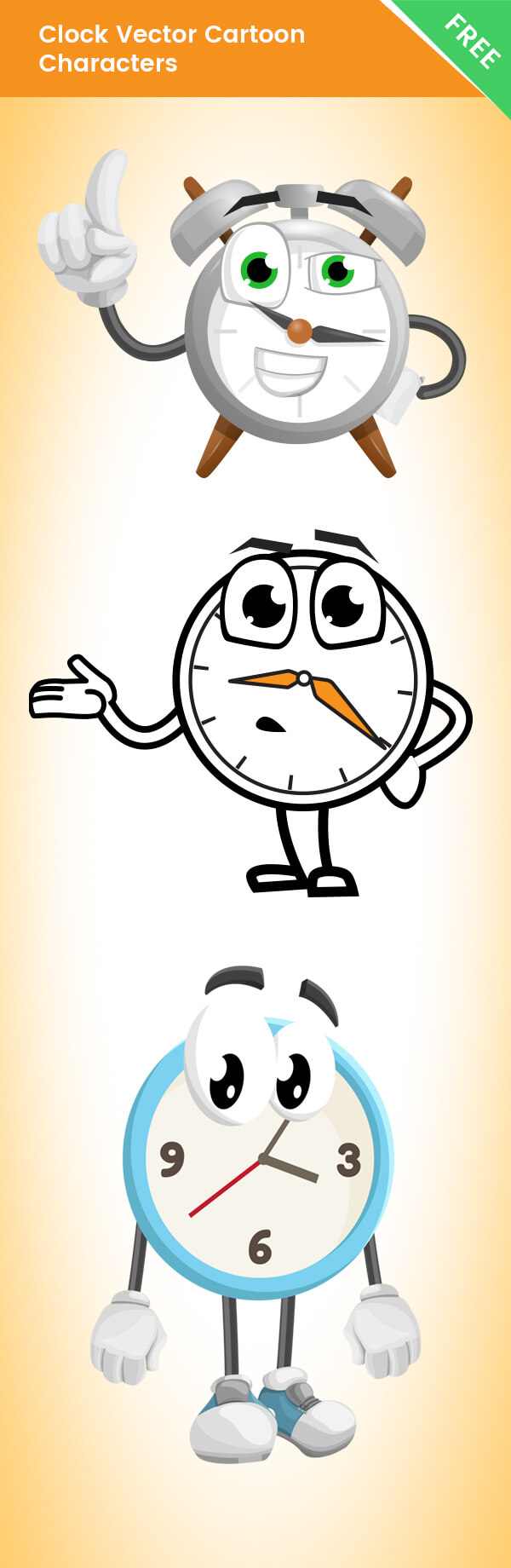 Clock Vector Cartoon Characters - Free Collection