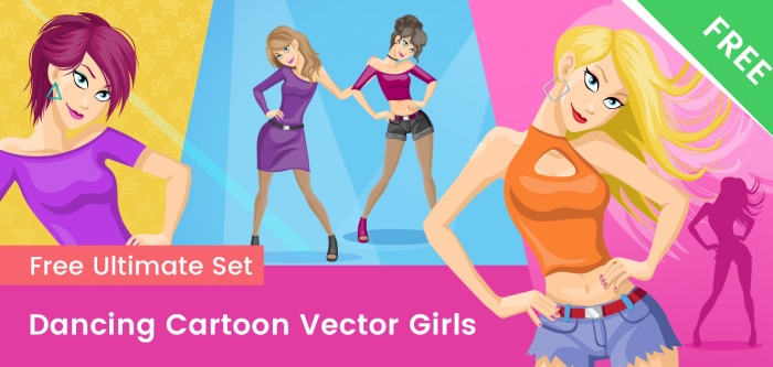 Dancing Cartoon Vector Girls Set