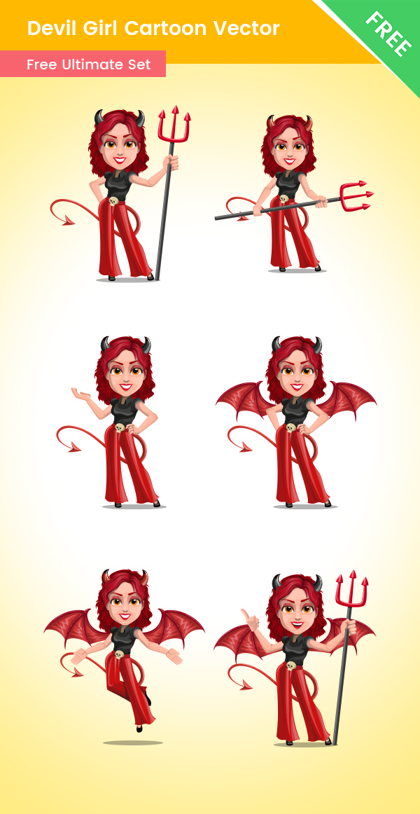 Devil Girl Cartoon Vector Set