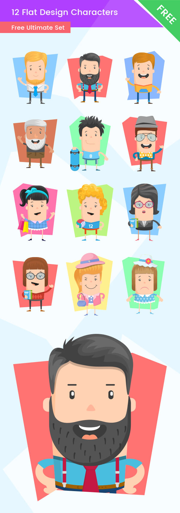 Flat Design Characters - Free Ultimate Set, flat characters, flat cartoons, free cartoon characters