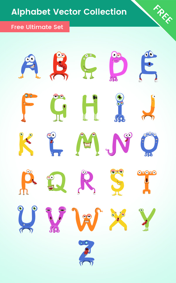 Alphabet cartoon Characters Collection free, monsters, creatures
