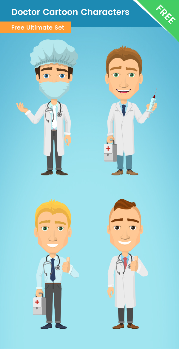 Doctor Cartoon Characters, vector medical characters