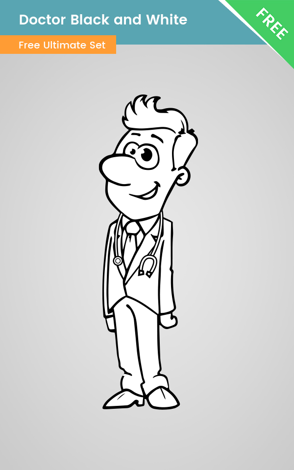 Doctor Cartoon Image Black and White