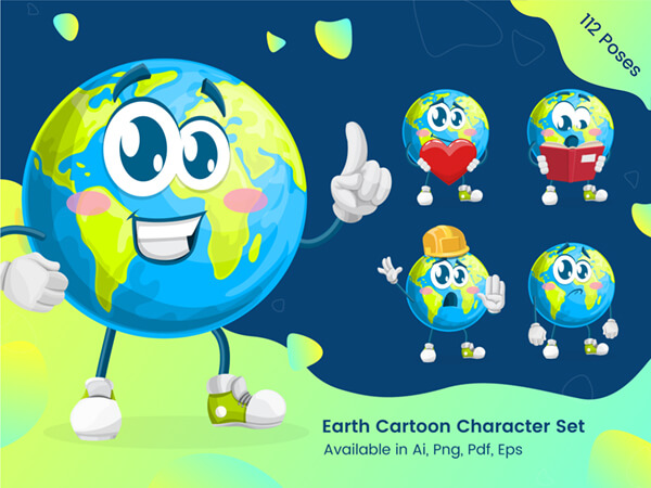 Earth Cartoon Character Set - by GraphicMama