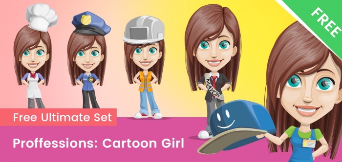 Professions: Cartoon Vector Girl Set